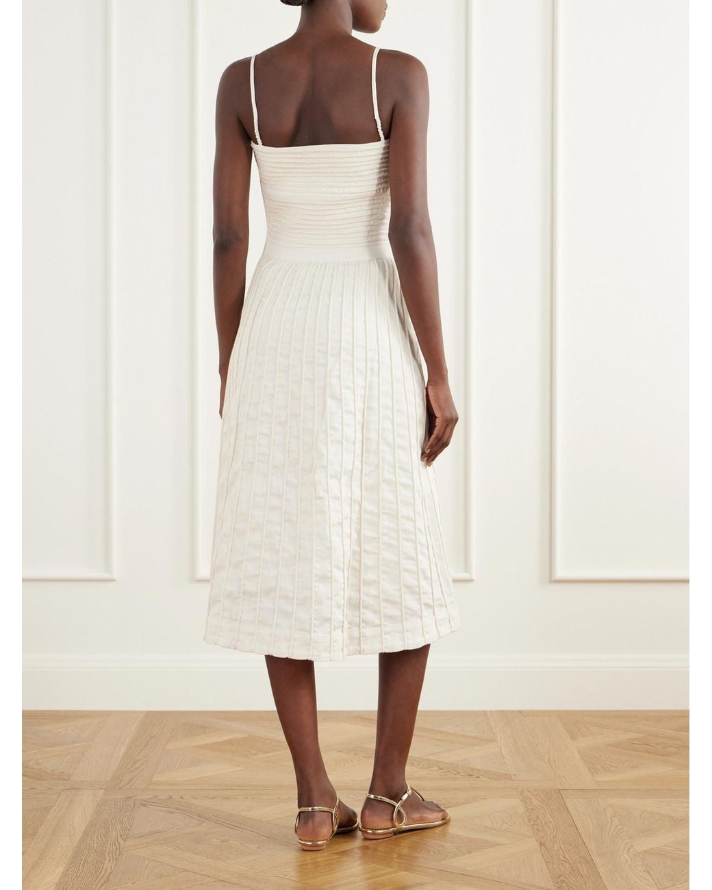 ANDRES OTALORA White Terra Cut-Out Corded Linen-Woven Midi Dress