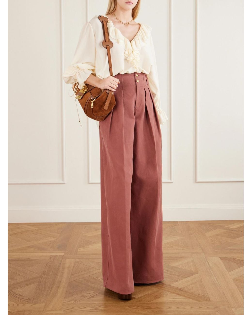 Chloé Natural Ruffled Silk Crepe De Chine Blouse