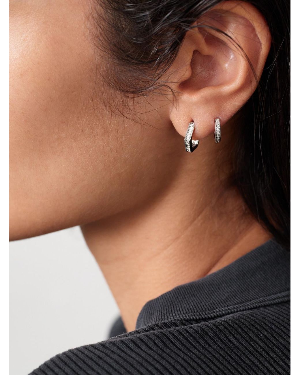 KOLOURS JEWELRY Natural Hexagon Small 18-Karat Diamond Hoop Earrings