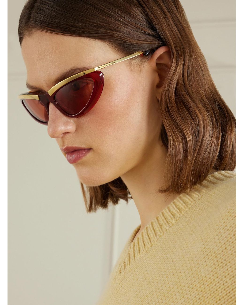 Bottega Veneta Pink Cat-Eye-Tone And Acetate Sunglasses
