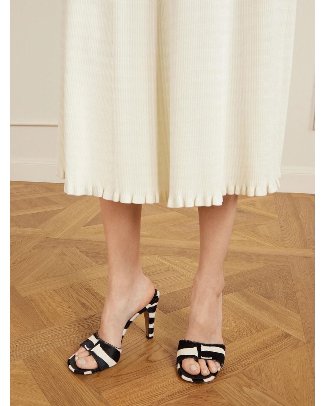 Ferragamo Natural Tatiana Zebra-Print Calf-Hair Mules