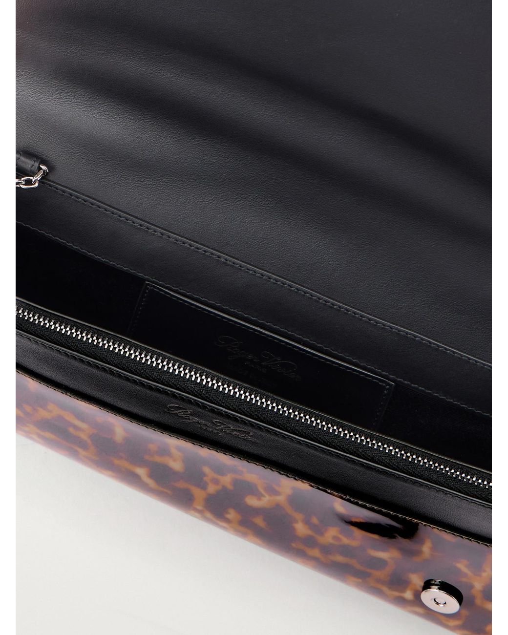 Roger Vivier Brown Belle Vivier Tortioseshell Coated-Woven Clutch