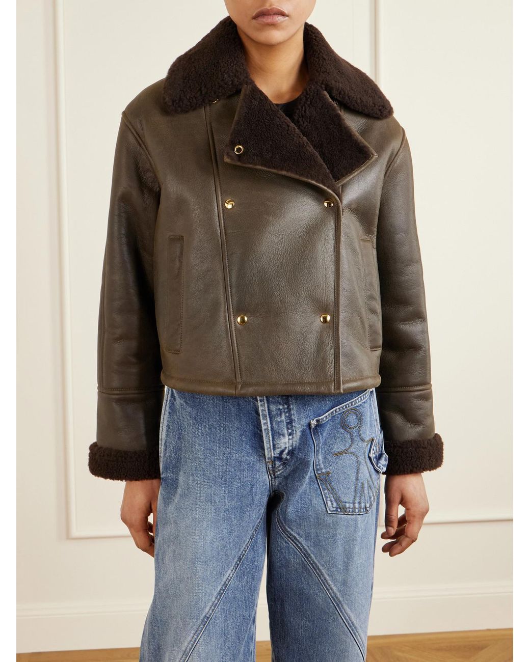 Loewe Brown Double-Breasted Shearling Jacket