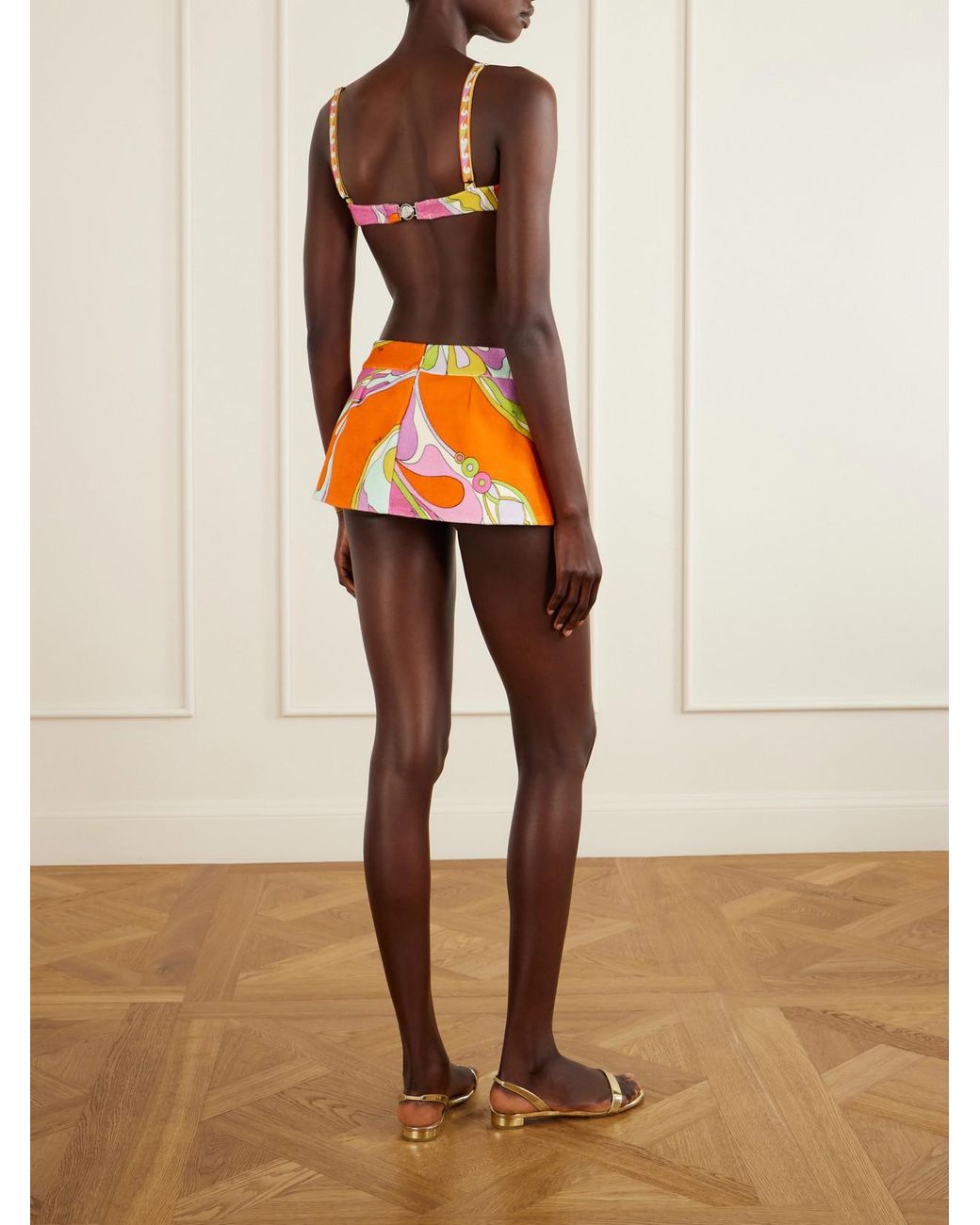 Emilio Pucci Pink Printed Cotton-Terry Bikini Top