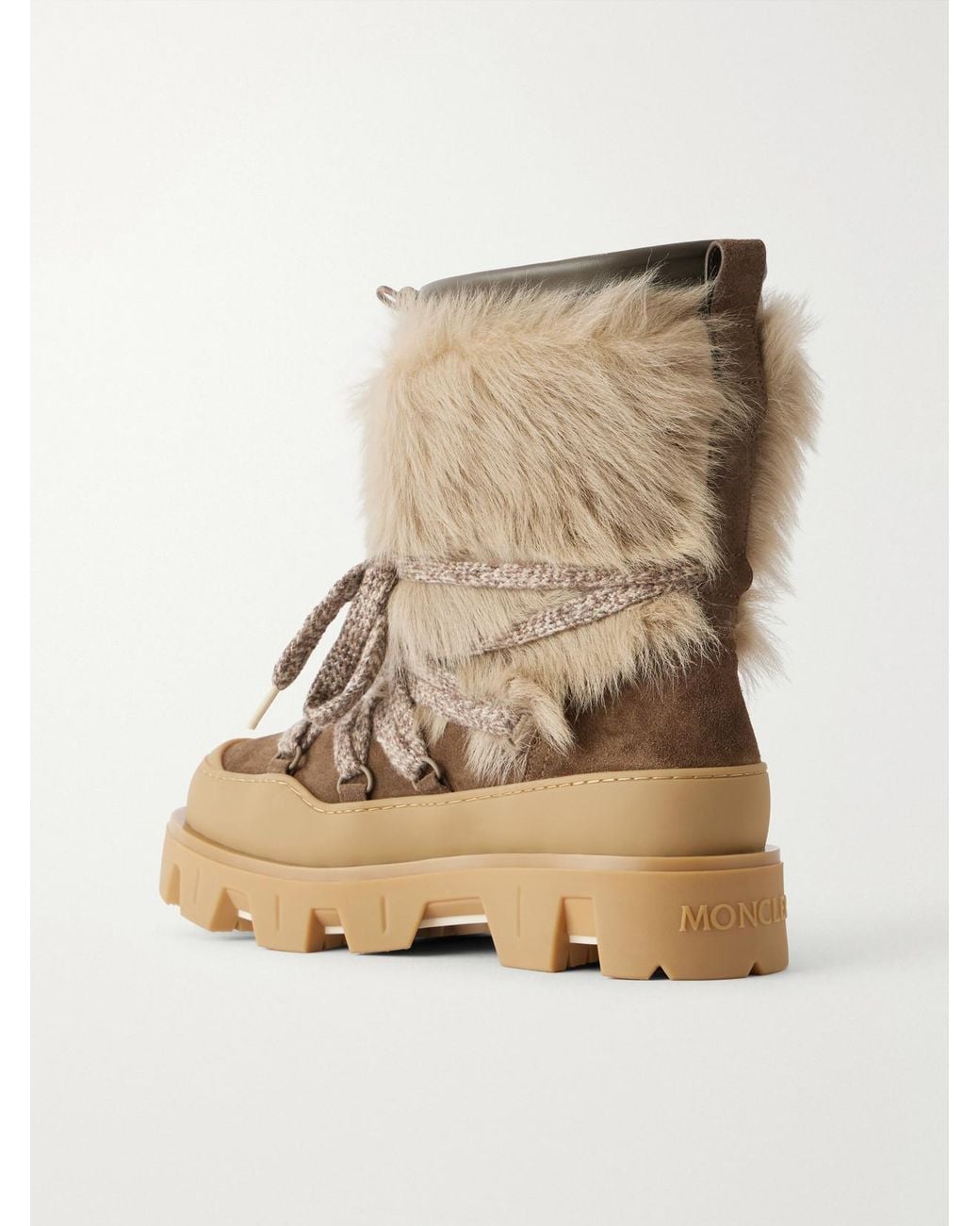 Moncler Natural Peak Apres Plush-Trimmed Suede And Rubber Ankle Boots