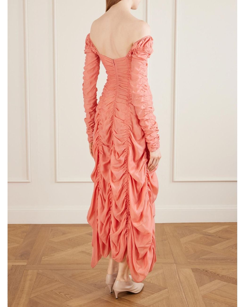 Khaite Pink Judith Ruched Silk-Blend Midi Dress