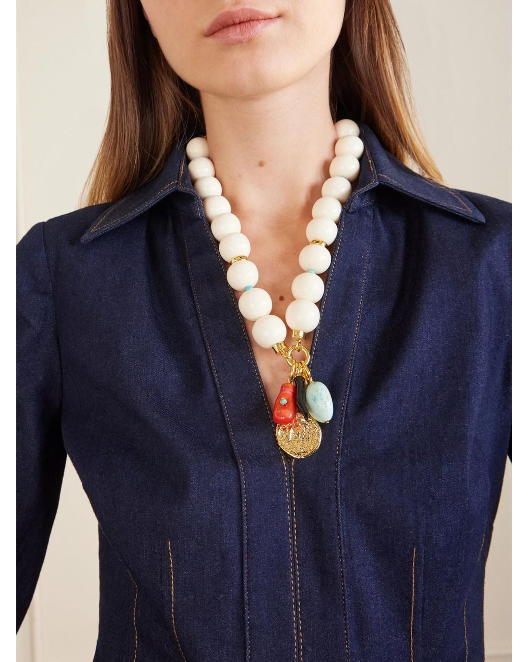 Lizzie Fortunato White Blanca-Tone, And Agate Beaded Necklace