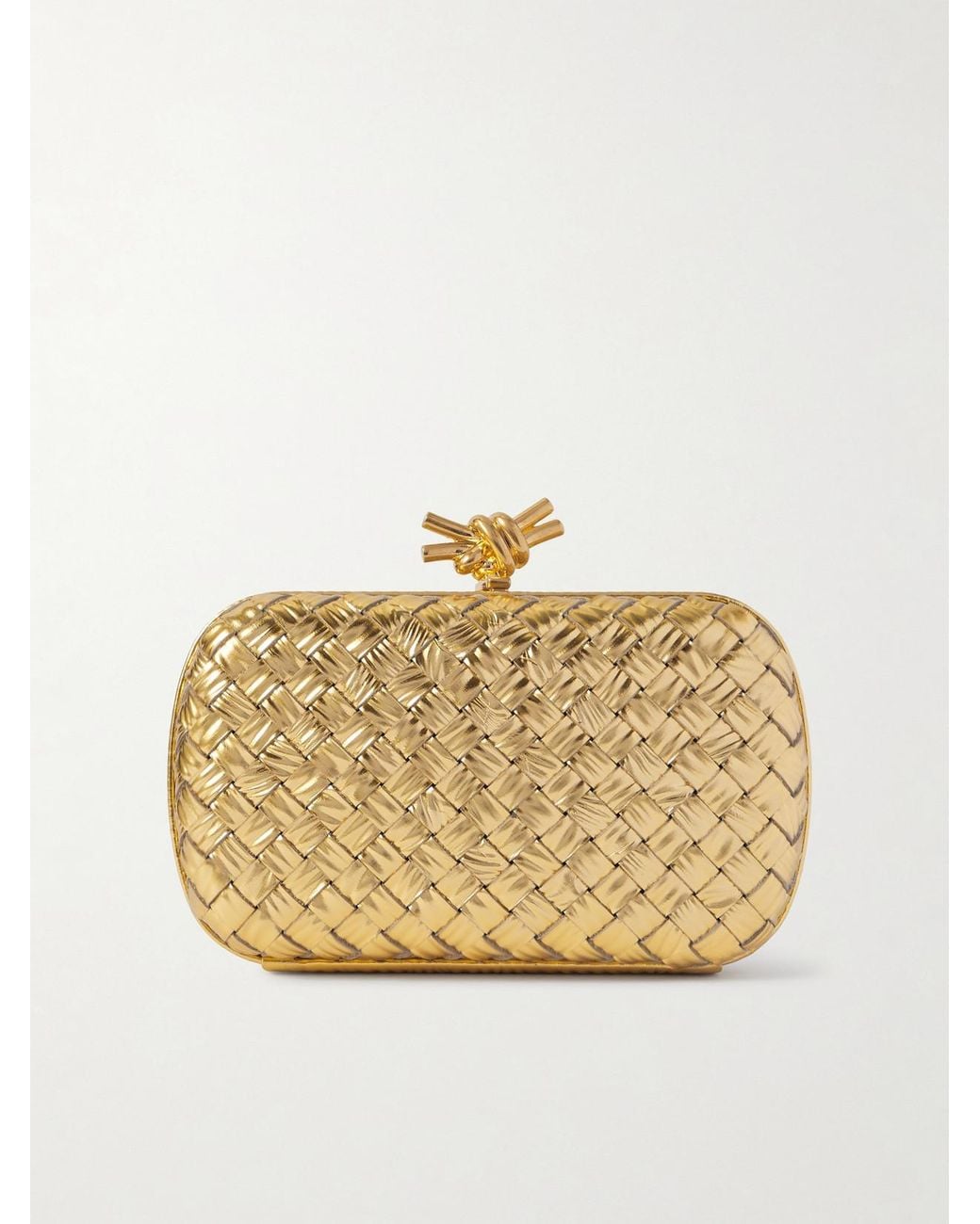 Bottega Veneta Knot Padded Intrecciato Metallic Leather Clutch