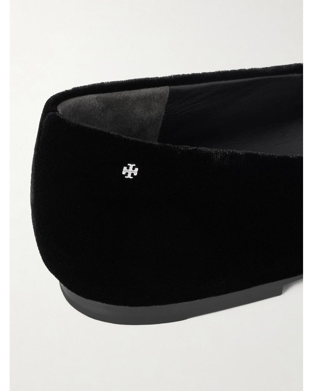 Tory Burch Black Leather-Trimmed Velvet Mary Jane Ballet Flats