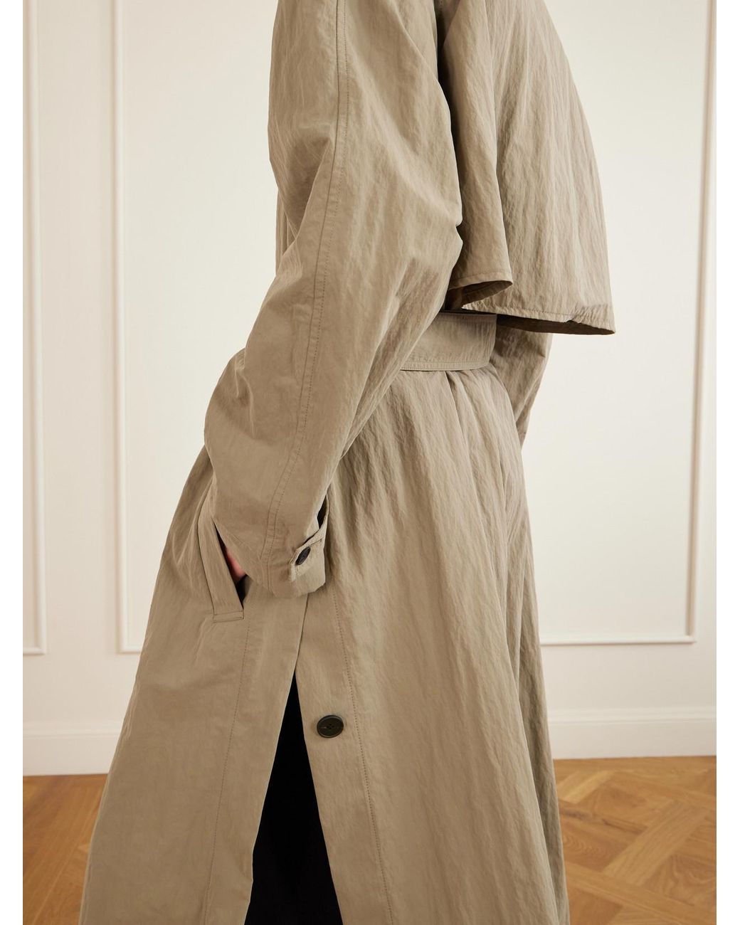 Studio Nicholson Natural Campion Belted Crinkled-Shell Trench Coat