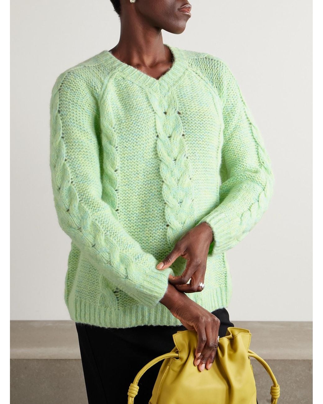 Bode Green Eiderdown Cable-Knit Alpaca, Mohair And Silk-Blend Sweater