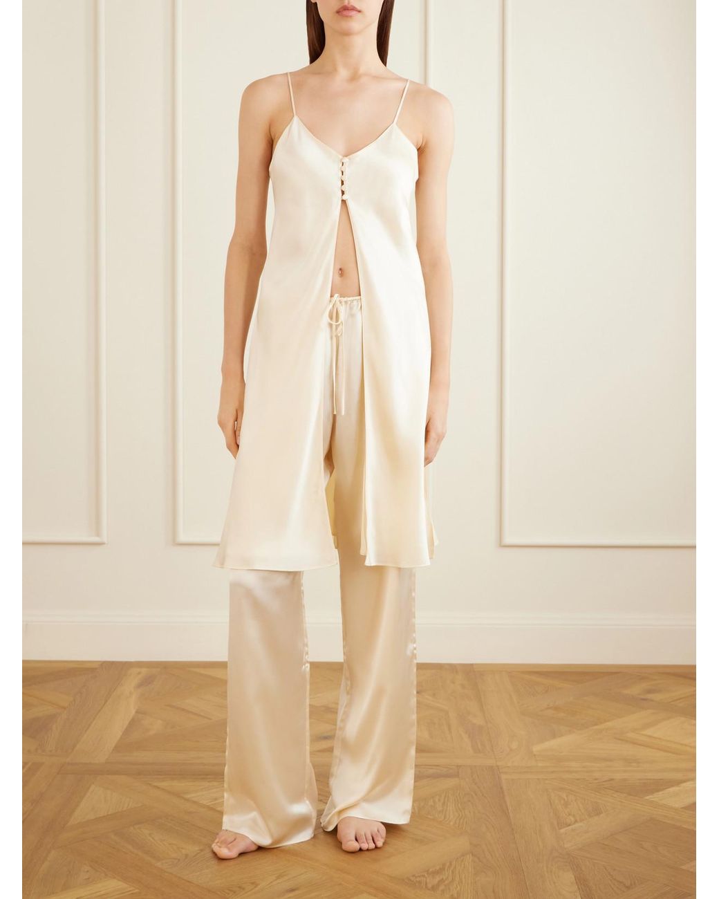 Olivia Von Halle White Elvira Silk-Satin Pajama Set