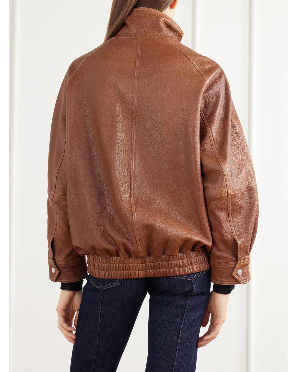 Nour Hammour Brown Ariste Oversized Paneled Leather Jacket
