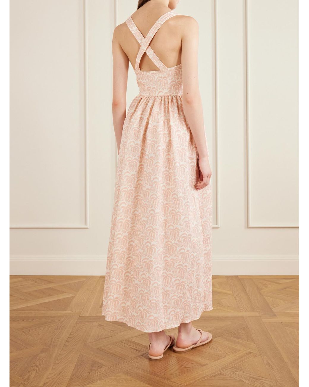 Matteau Pink Crossback Linen-Blended Maxi Dress