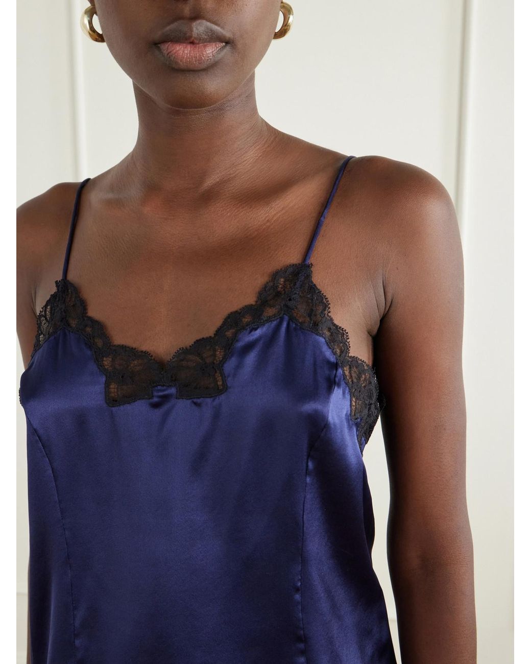 Isabel Marant Blue Amael Lace-Trimmed Stretch-Silk Satin Cami