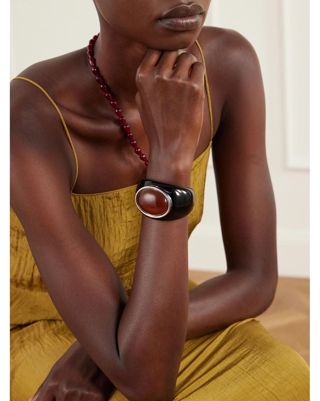 Julietta Black Lina Rhodium-Plated Resin Carnelian Bangle