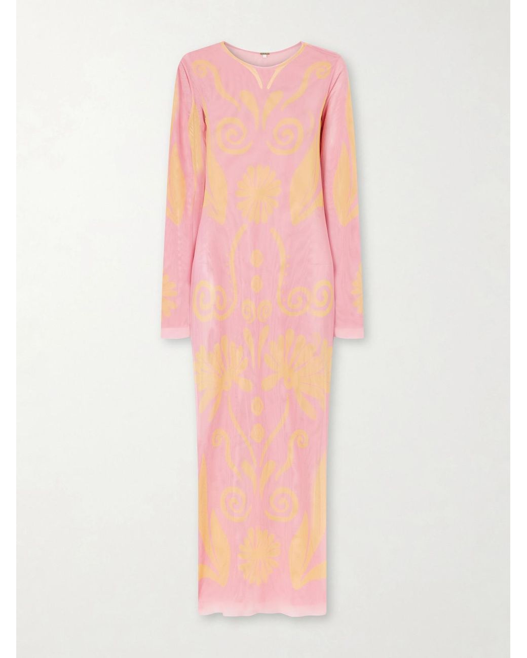 Cala De La Cruz Pink Tania Printed Mesh Maxi Dress