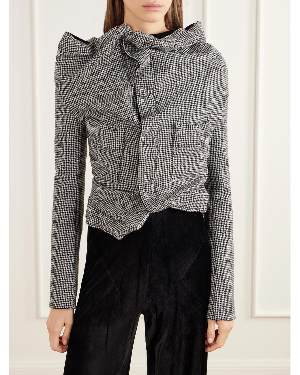 Junya Watanabe Gray Asymmetric Houndstooth Wool-Blend Jacket