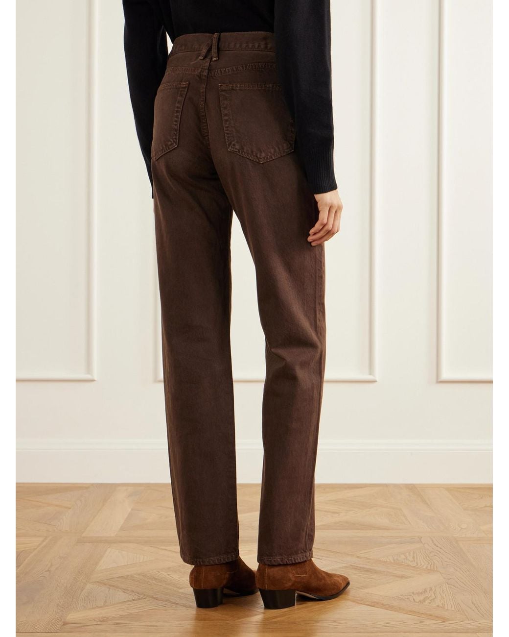 SLVRLAKE Denim Brown Phoenix Mid-Rise Straight-Leg Jeans
