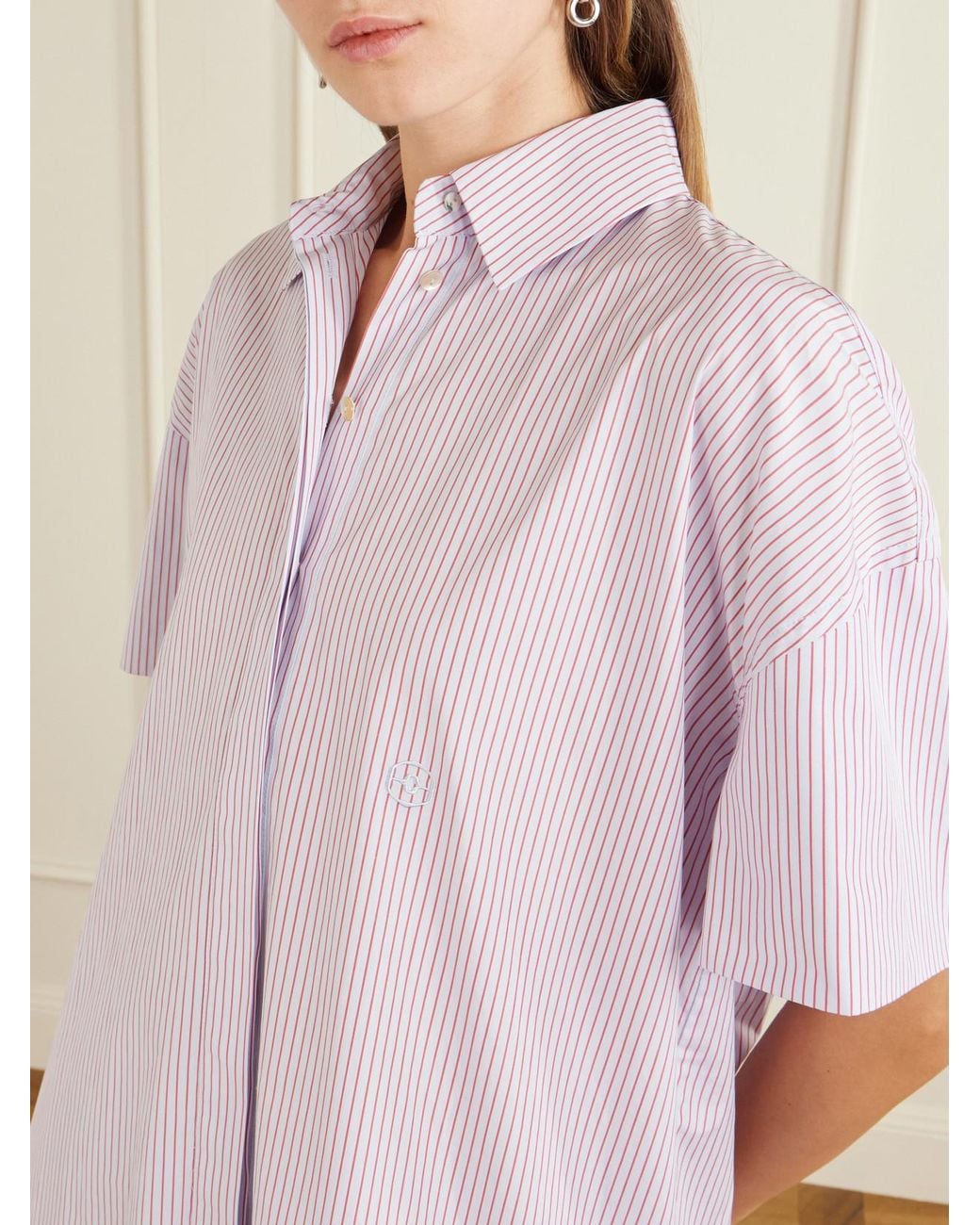 RÙADH Pink Anu Embroidered Striped Organic Cotton-Poplin Midi Shirt Dress
