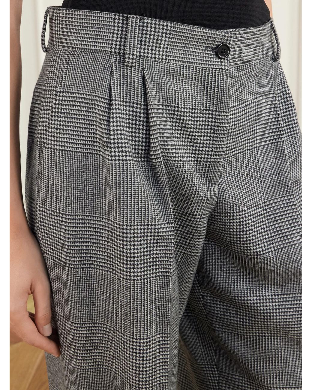 Dolce & Gabbana Gray Pleated Prince Of Wales Wool And Cashmere-Blend Flannel Wide-Leg Pants