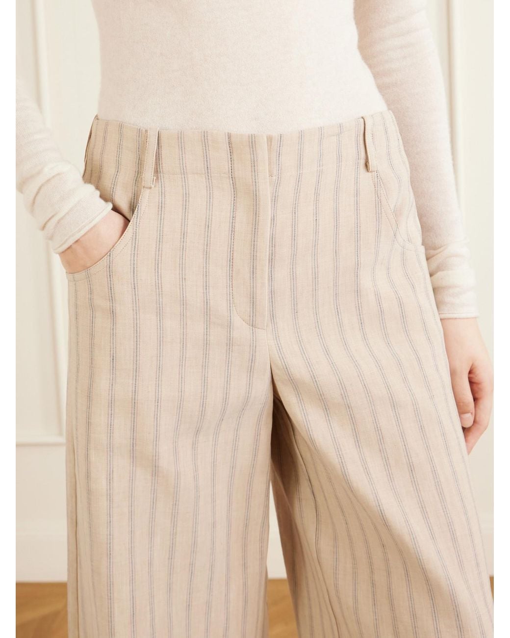 Twp Natural Demie Striped Linen And Cotton-Blend Wide-Leg Pants