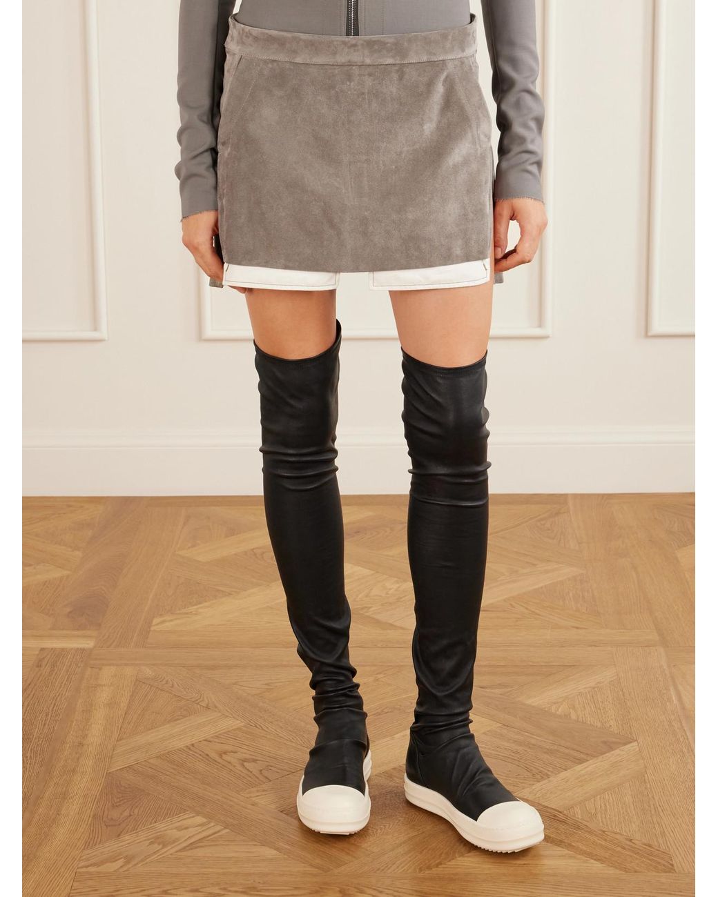 Rick Owens Natural Fog Suede Mini Skirt