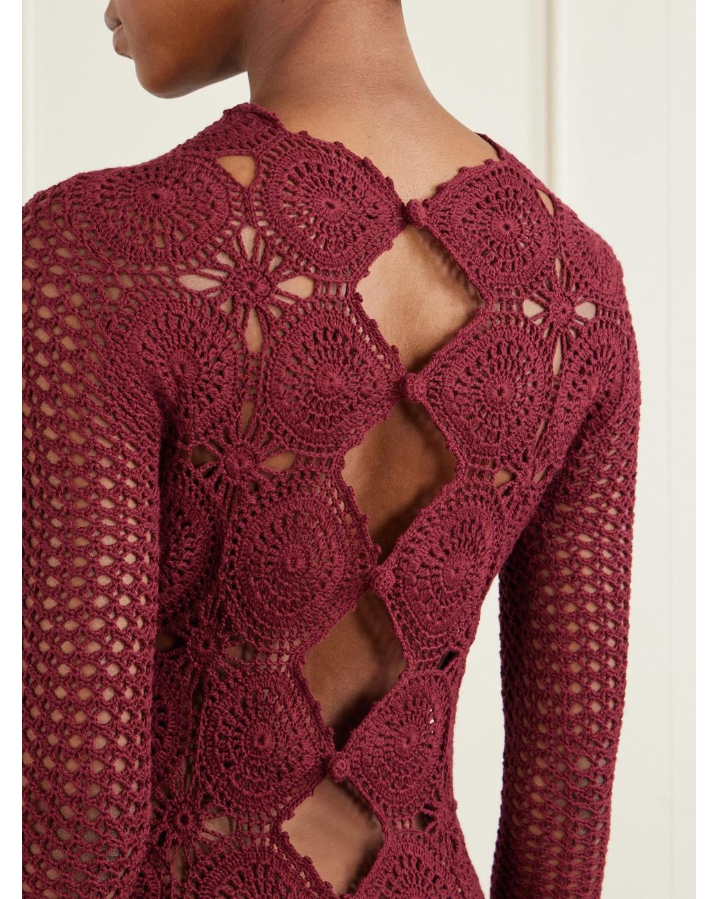 Escvdo Red Siula Crocheted Cotton Maxi Dress