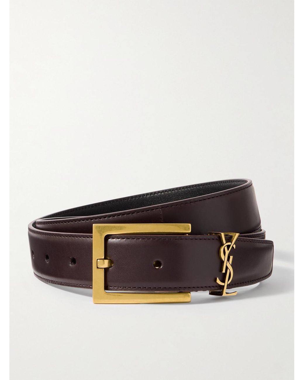 Saint Laurent Brown Cassandre Embellished Leather Belt