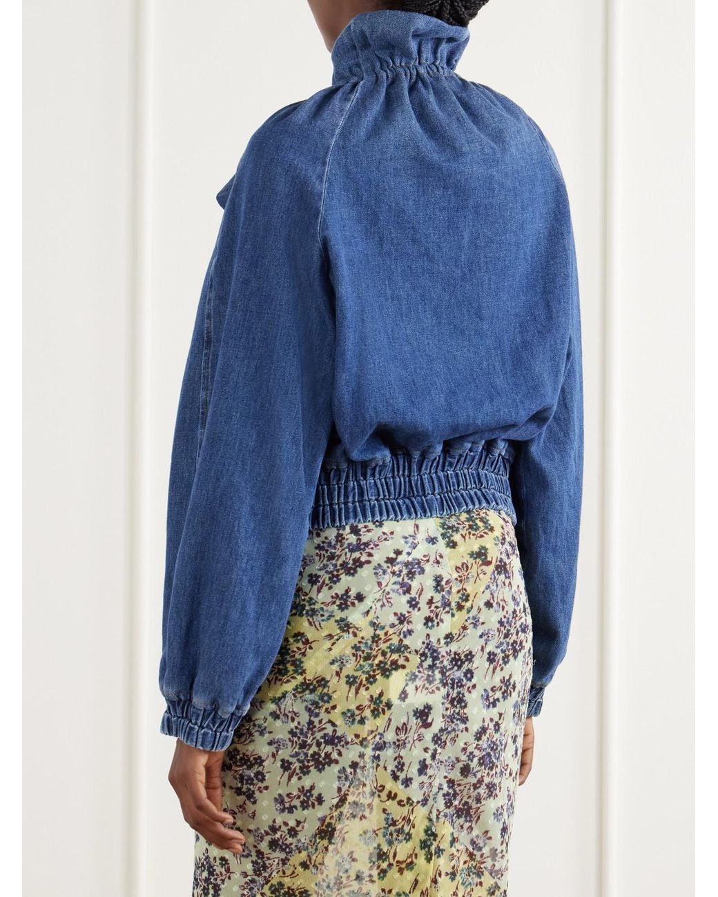 Dries Van Noten Blue Gathered Drawstring Denim Jacket
