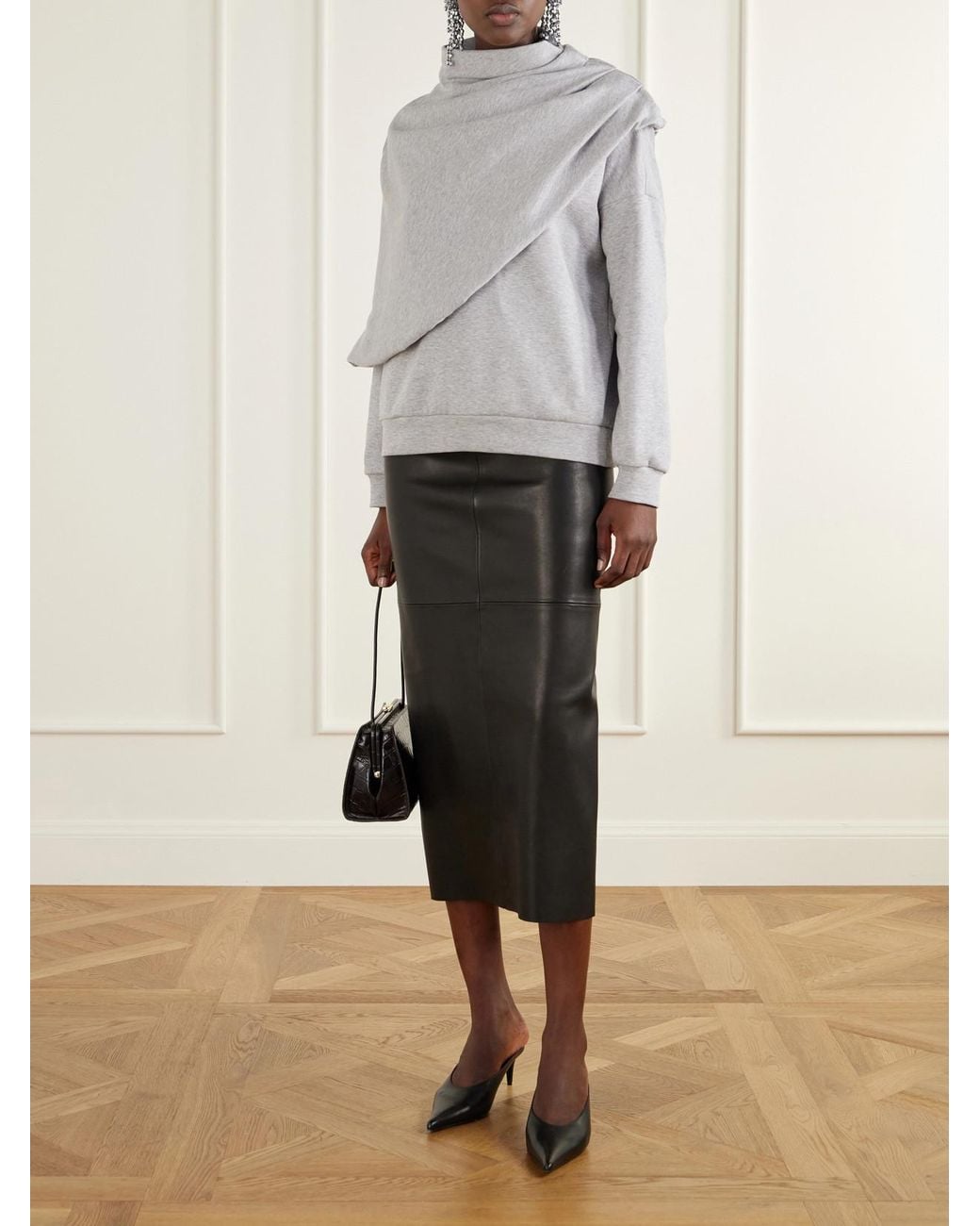Magda Butrym Gray Cape-Effect Draped Cotton-Blend Jersey Sweatshirt