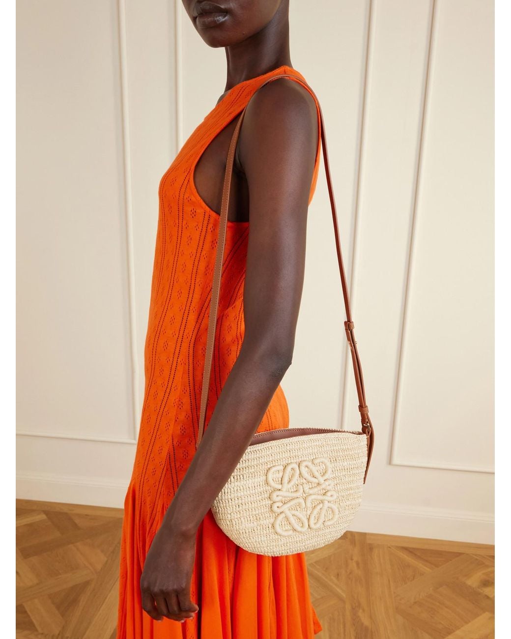 Loewe Natural Paula's Ibiza Eclipse Leather-Trimmed Raffia Shoulder Bag