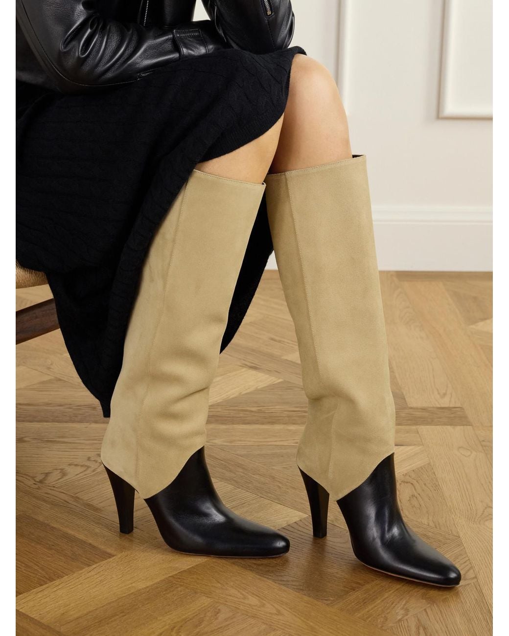 Jude White Edita 100 Two-Tone Leather And Suede Knee Boots