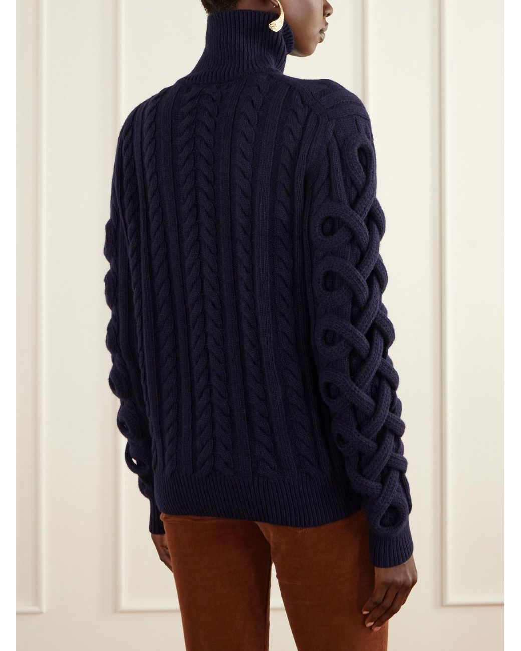 Etro Blue Cable-Knit Wool-Blend Turtleneck Sweater
