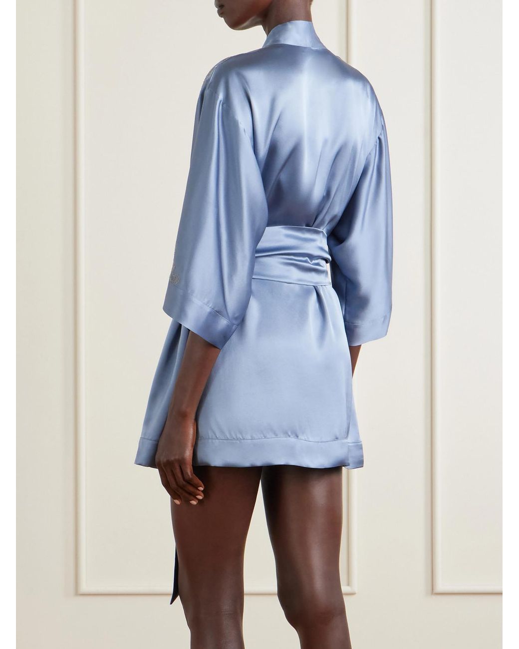Carine Gilson Blue Lace-Embroidered Silk-Satin Robe
