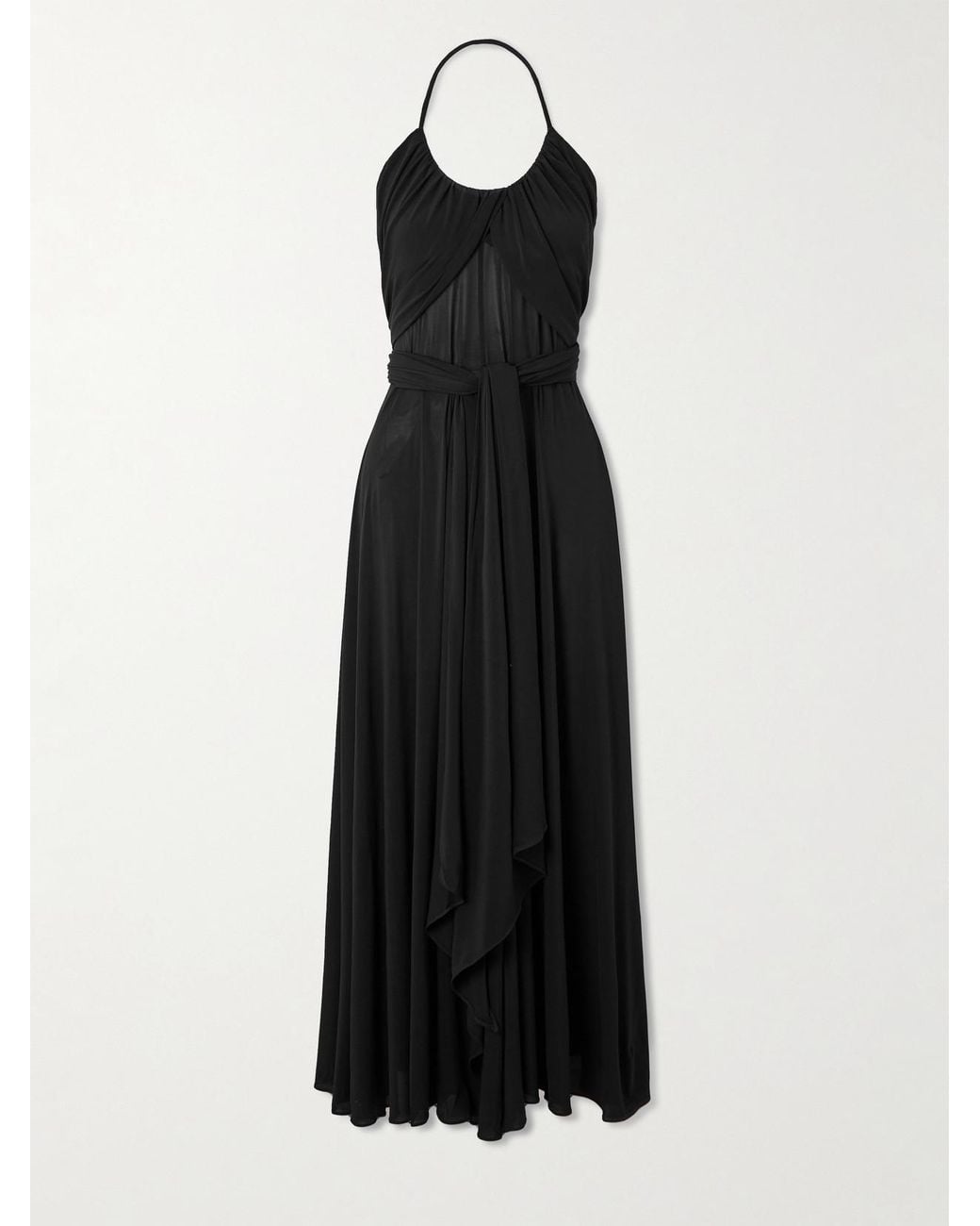Alaïa Black Belted Gathered Jersey Halterneck Maxi Dress