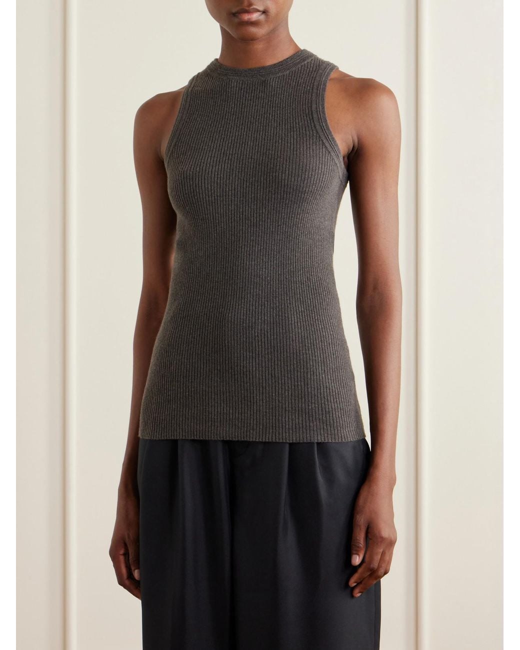 Lisa Yang Gray Amya Ribbed Cotton And Cashmere-Blend Tank