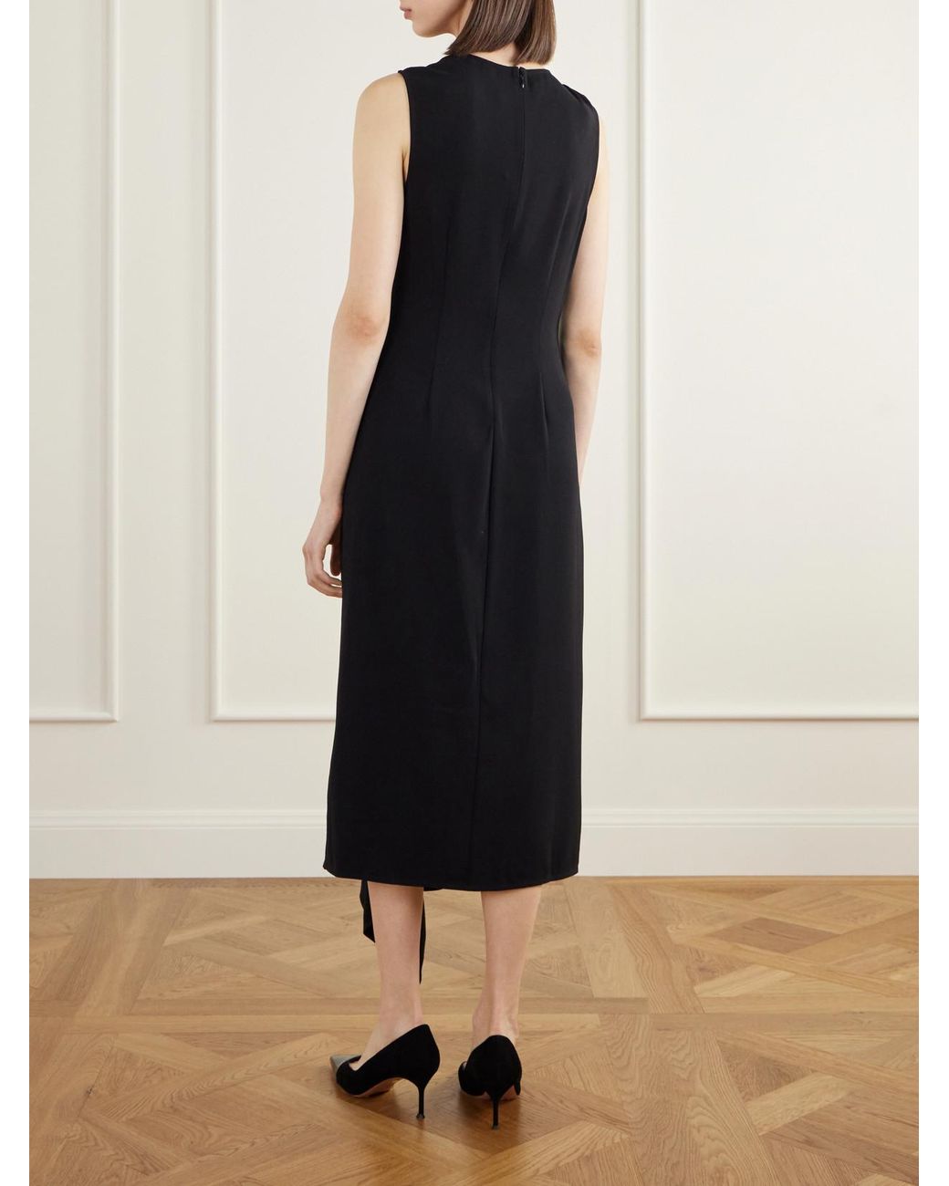 Veronica Beard Black Freja Draped Crepe-Blend Midi Dress