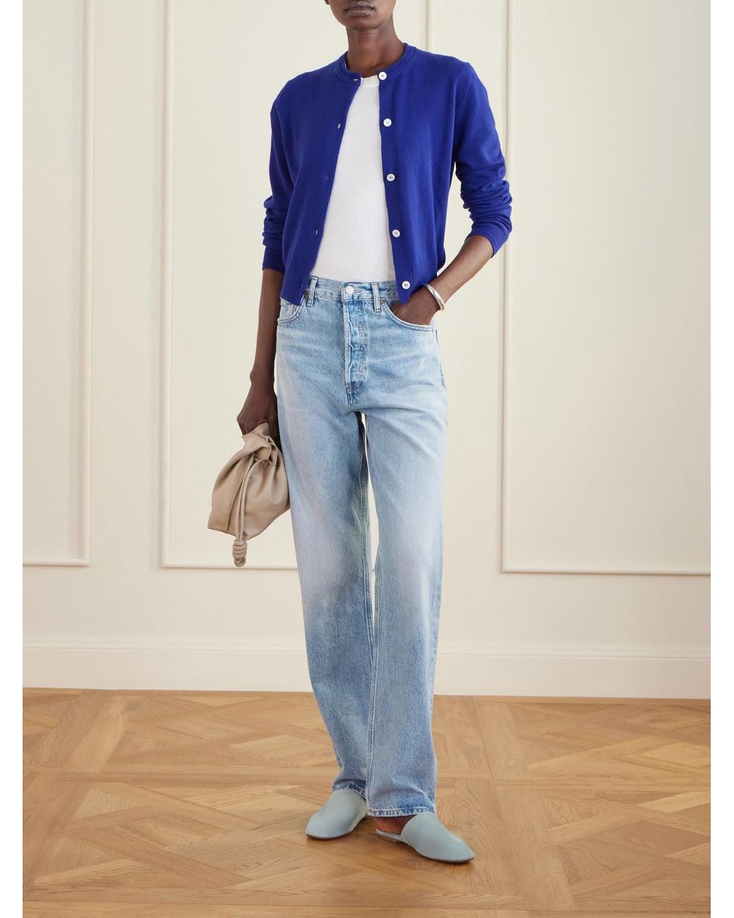 Aeyde White Rega Suede Slides