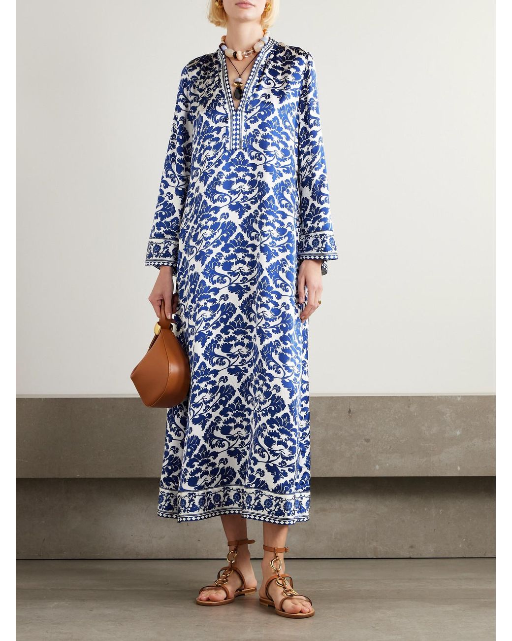 Emporio Sirenuse Blue Jenna Printed Silk-Voile Kaftan
