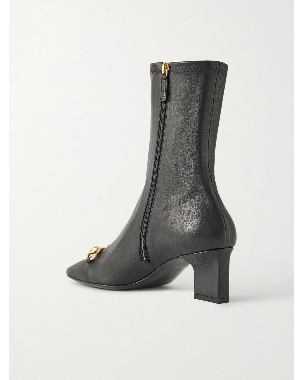 Gucci Black Signora Horsebit-Embellished Leather Ankle Boots