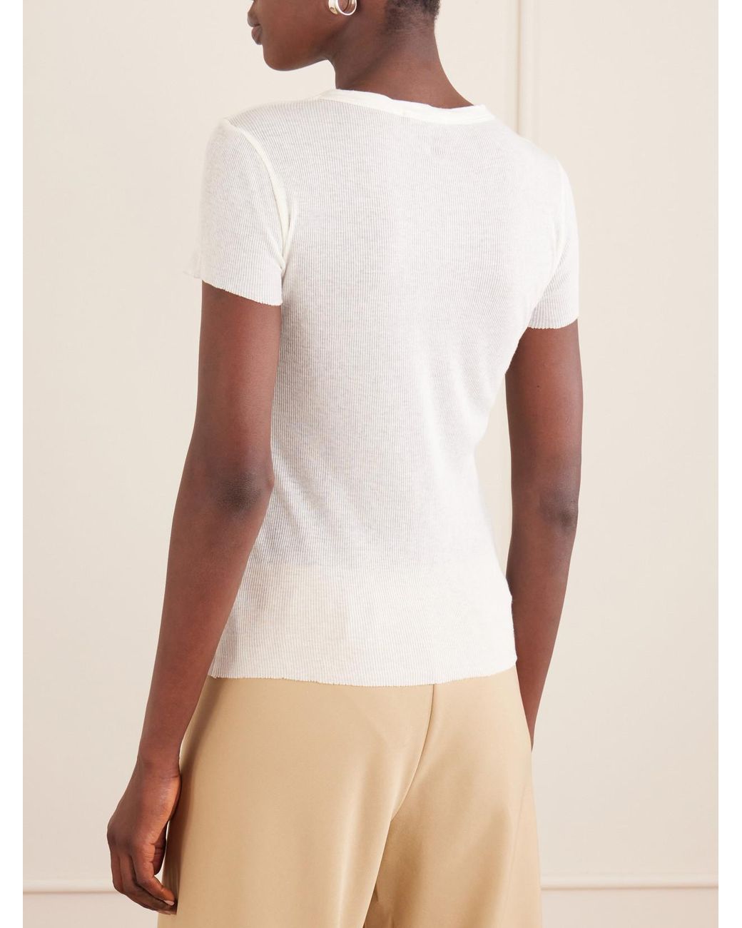 James Perse White Ribbed Cotton And Cashmere-Blend T-Shirt