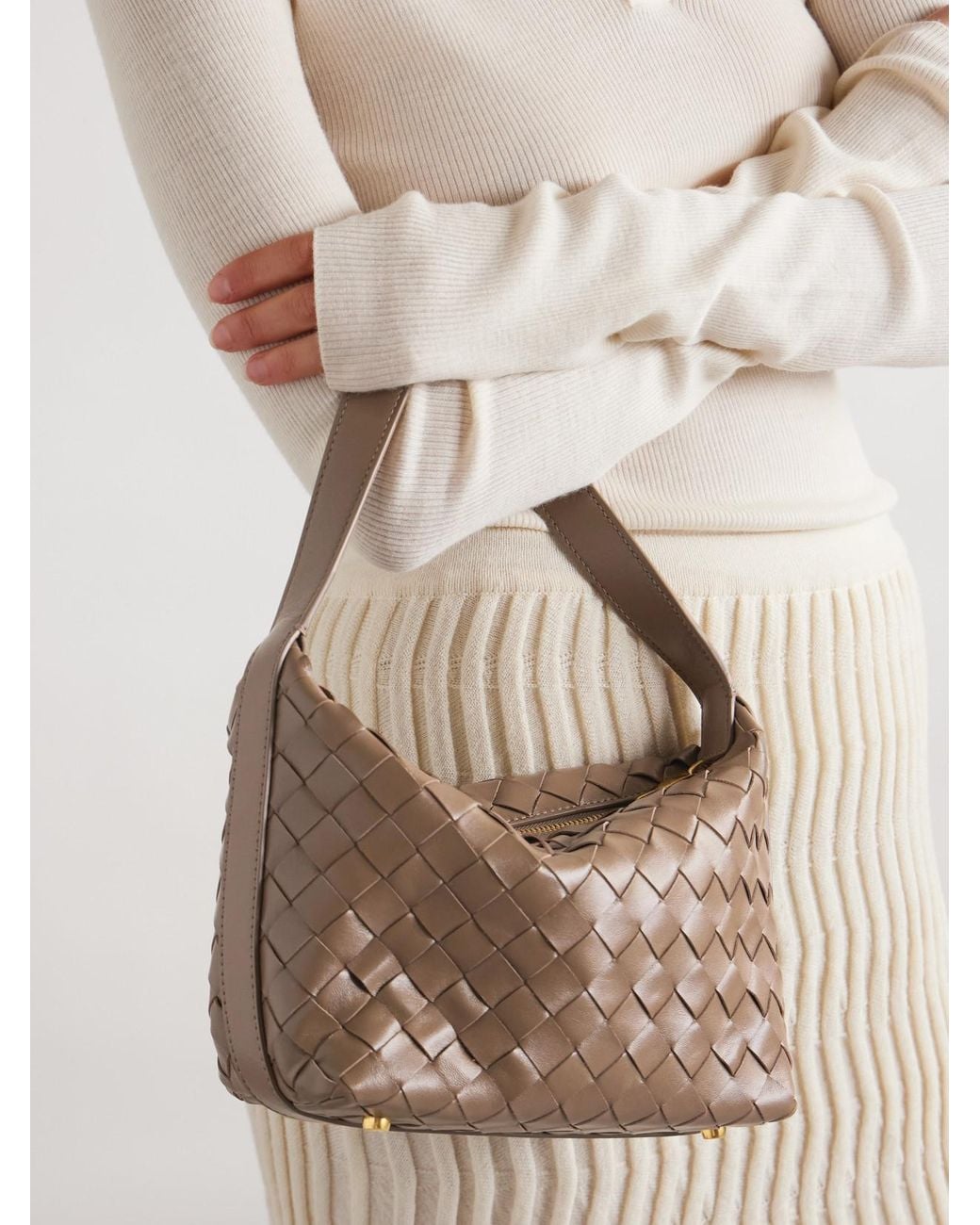 Bottega Veneta Natural Wallace Mini Intrecciato Leather Shoulder Bag