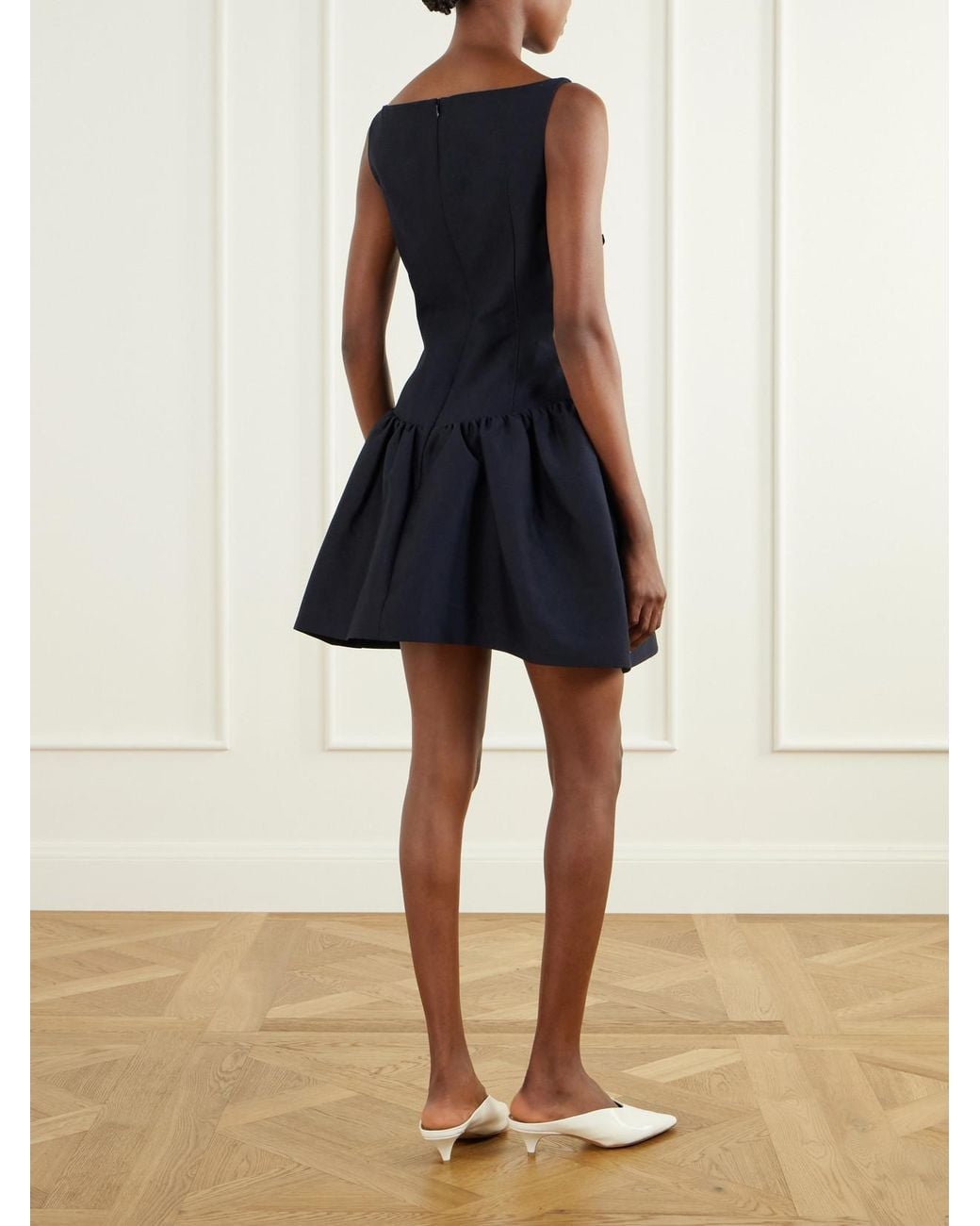 ShuShu/Tong Blue Bow-Detail Ruffled Gathered Cady Mini Dress
