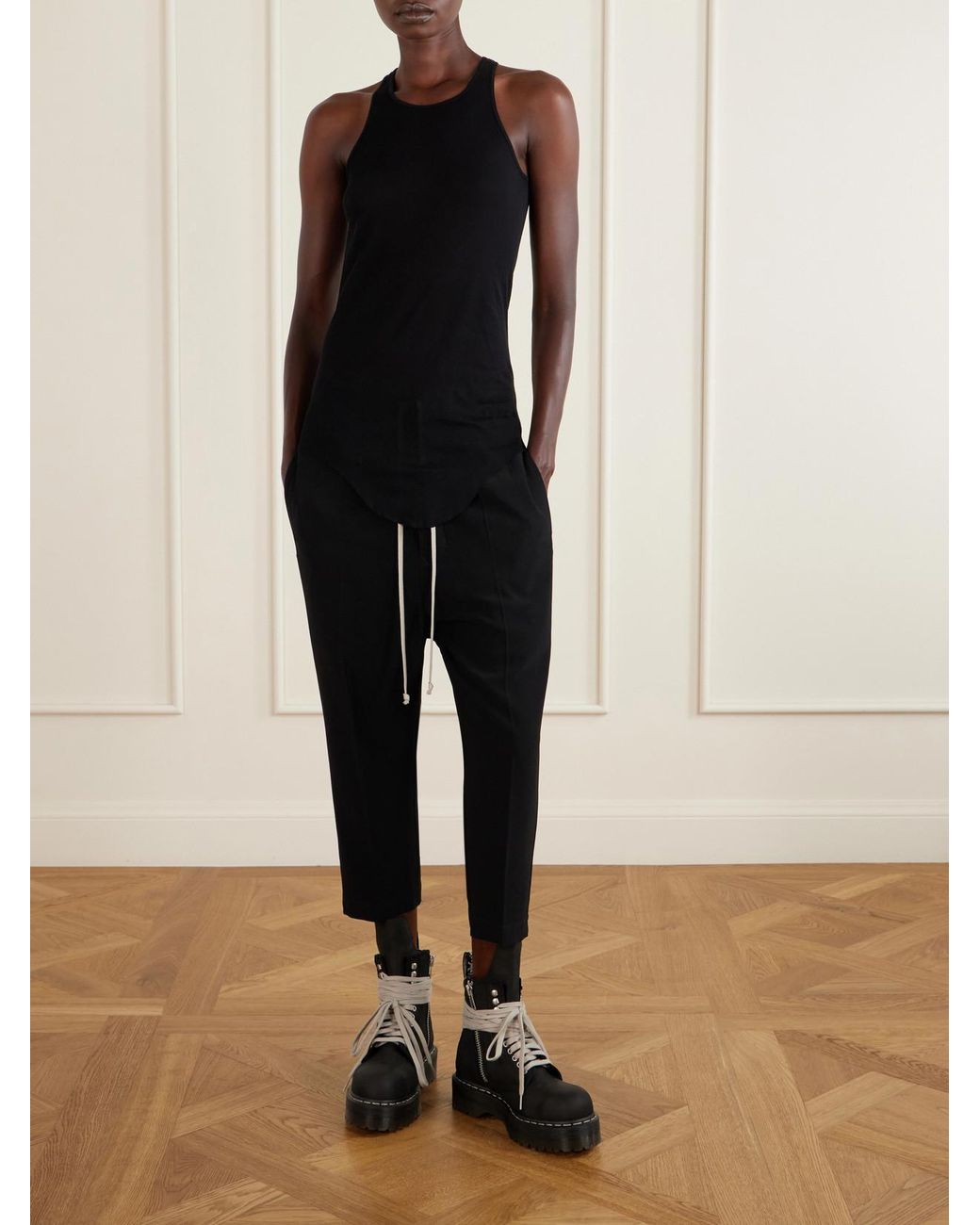 Rick Owens Black Ribbed Cotton-Jersey Tank