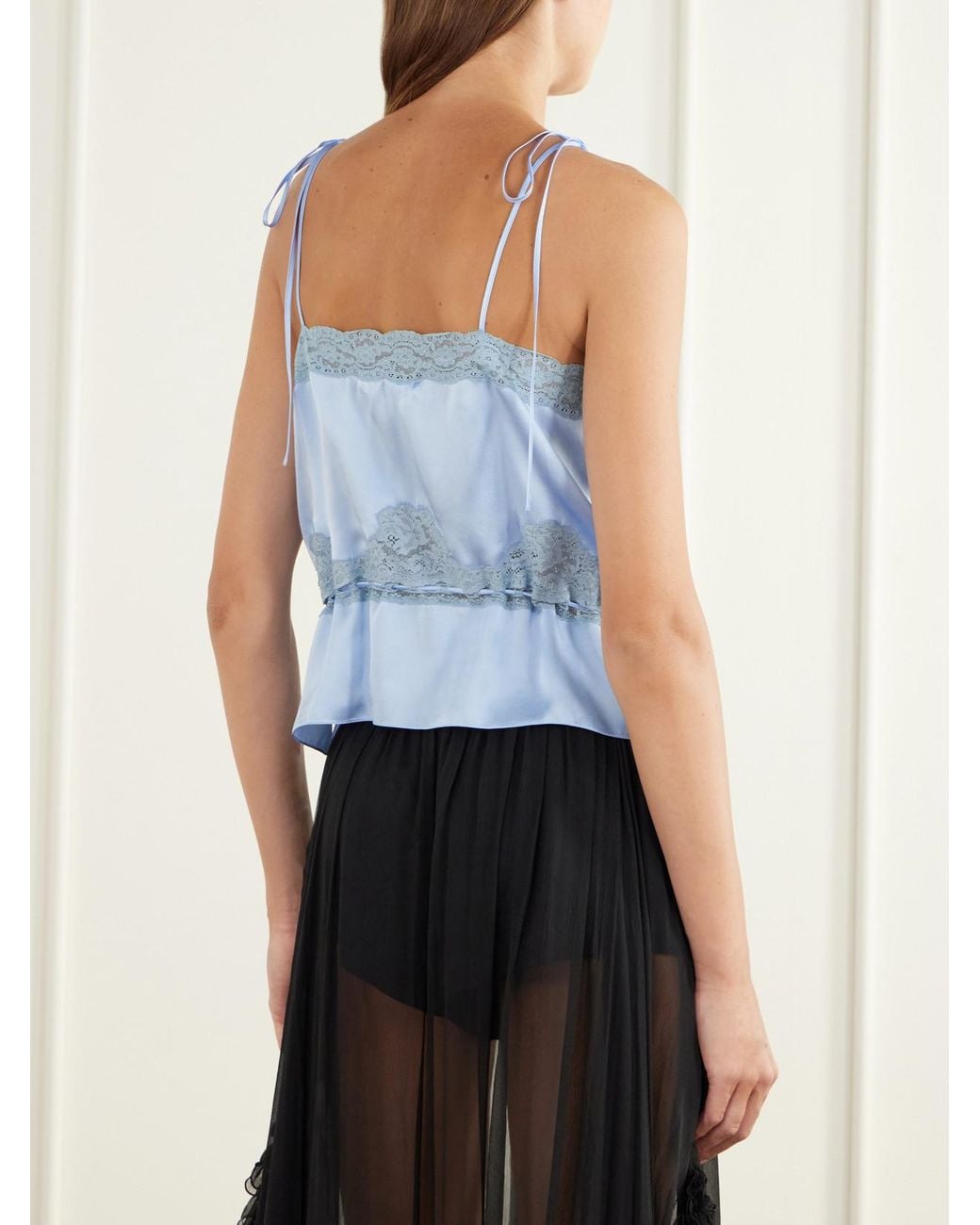 Chloé Blue Lace-Trimmed Silk-Satin Tank