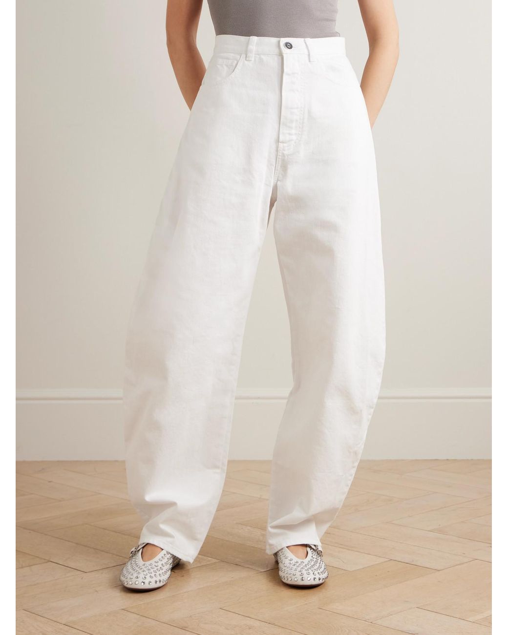 Alaïa White Mid-Rise Barrel-Leg Jeans