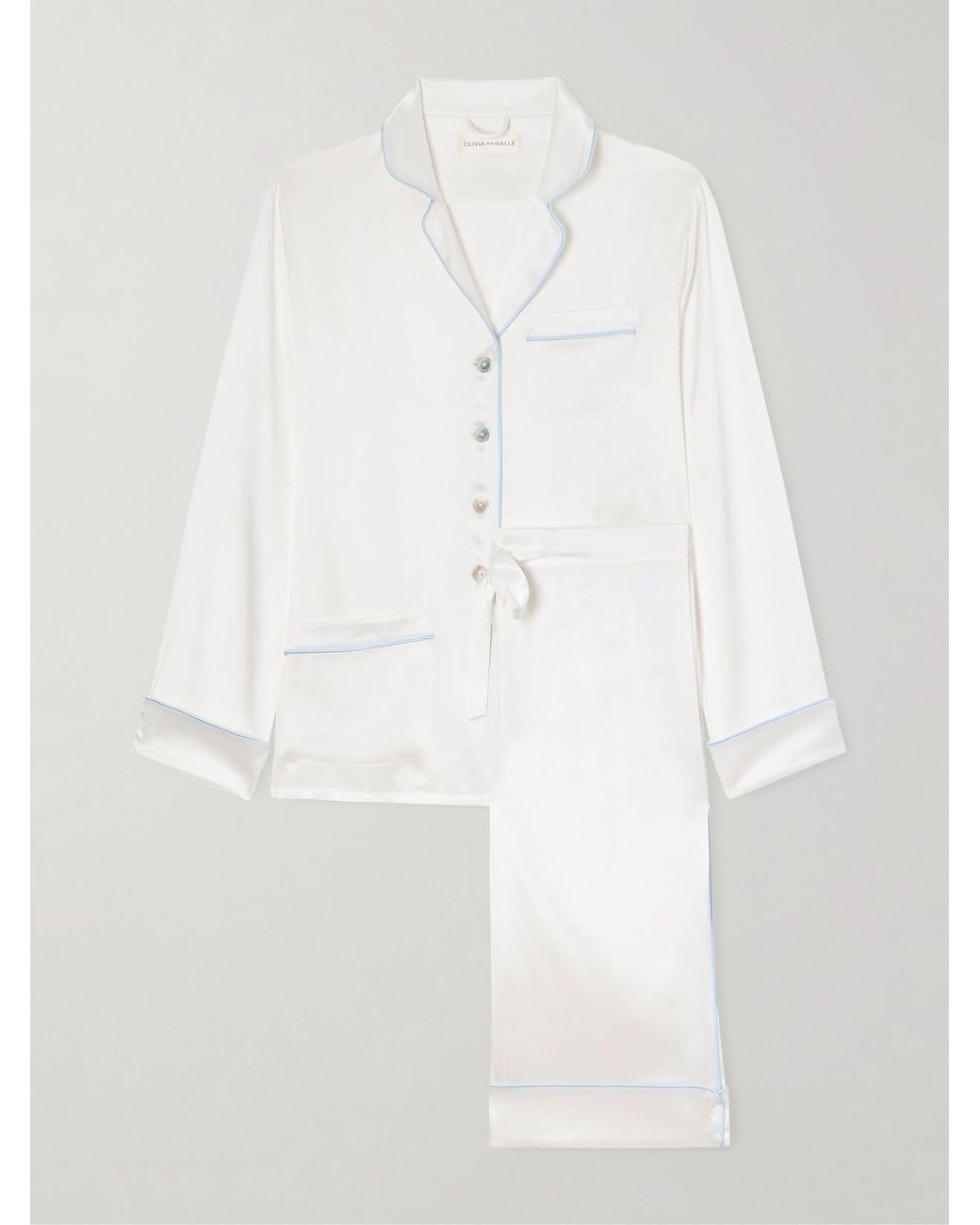 Olivia Von Halle White Coco Silk-Satin Pajama Set
