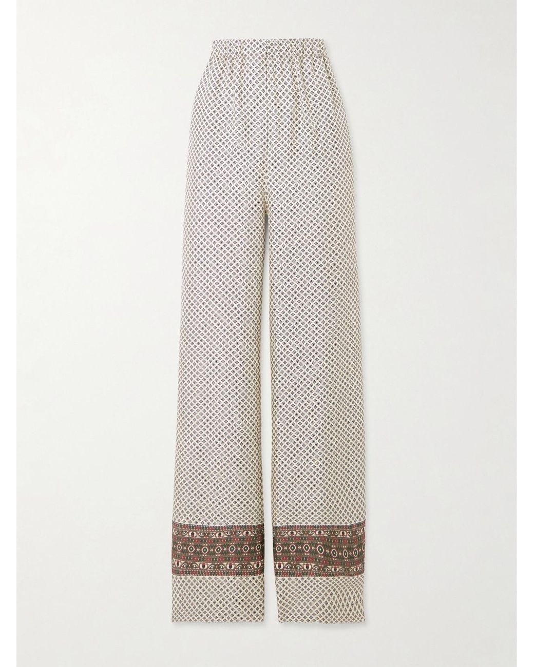 Loro Piana White Valerio Printed Silk-Twill Wide-Leg Pants