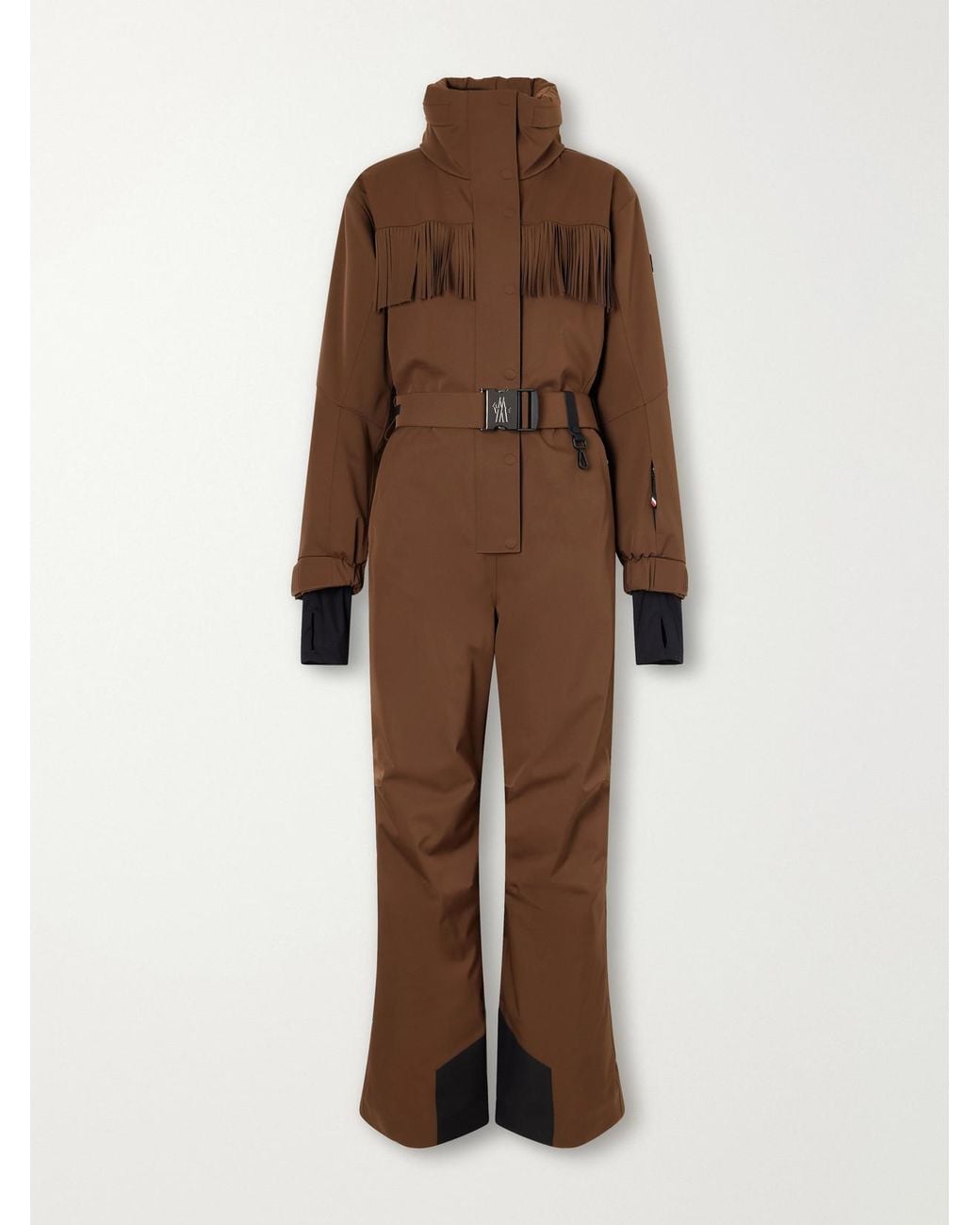 Moncler Brown Fringe-Trimmed Belted Tech-Poplin Ski Jacket